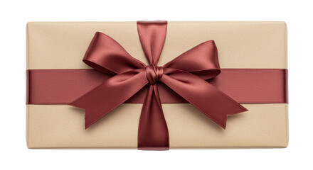 Isolated Rectangular Gift Box with Brown Ribbon and Bow