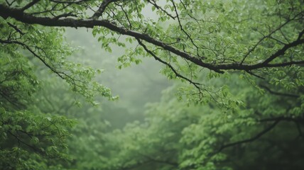 A Dreamy Blur of Tree Leaves Swaying in a Gentle Summer Breeze Creating a Tranquil Atmosphere