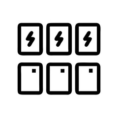 Set of outline icons related to charging. Linear icon collection. Editable stroke. Vector illustration