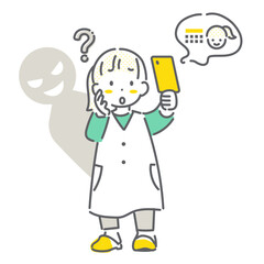 スマートフォンの使用でトラブルになる女の子　シンプルでかわいい線画イラスト