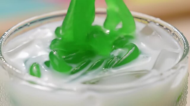 Traditional Indonesian dessert cendol close-up