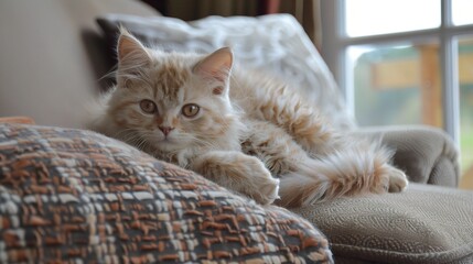 An adorable Selkirk Rex cat is attractively presented, showcasing its unique curly coat and gentle demeanor