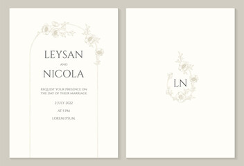 Wedding invitation. Hand-drawn oval and arched plant frames.