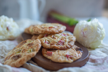 sweet home made rhubarb cookies with white chocolate