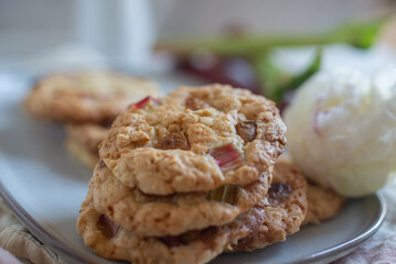 sweet home made rhubarb cookies with white chocolate