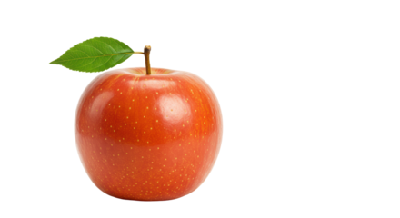 Isolated Fresh Red Apple with Green Leaf on White Background