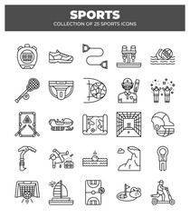 Collection of 25 Sports Icons. Line Art Graphics