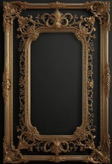 Black background with gold ornate frame, subtle sparkle, black, art deco