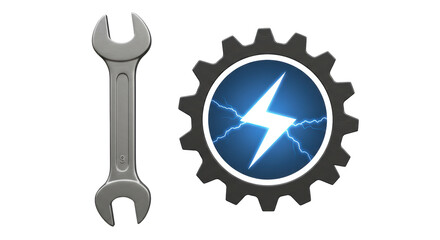 Isolated Wrench and Gear with Lightning Bolt Energy Repair