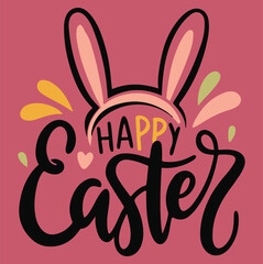 happy easter handwritten typography vector with bunny ear