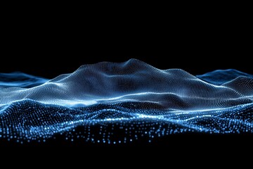 Abstract blue digital waveform representing data flow or scientific concept against a black background