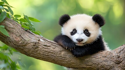 Panda Bear Resting on a Tree Branch