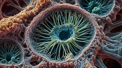 SEM image of Candida albicans in hyphal form, showing morphological transition under stress conditions, highlighting its adaptability and role in infection development.