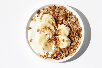 Natural Greek Yogurt with Homemade Granola with Walnuts, Sunflower Seeds, Raisins, Almonds, and...