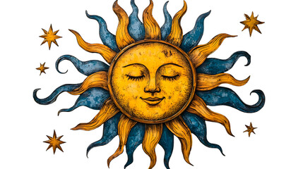 Colorful Sun and Celestial Elements: A Vibrant Artistic Representation of Light and Positivity