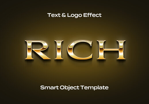 Rich Gold Black Text Logo Style Effect Mockup Logotype Template Shape