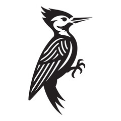 striking vector illustration of a stylized woodpecker, Vector black silhouette. with white background