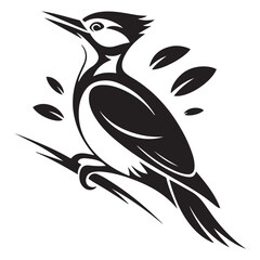 striking vector illustration of a stylized woodpecker, Vector black silhouette. with white background