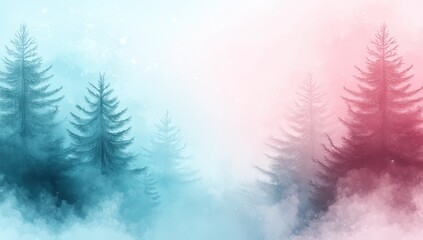 Misty winter forest landscape