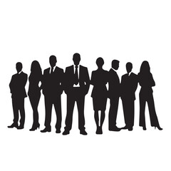 Business people silhouettes, group of standing business men and women
