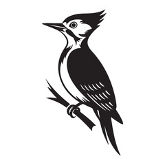 striking vector illustration of a stylized woodpecker, Vector black silhouette. with white background
