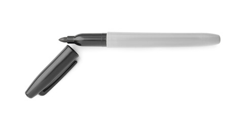 One black marker isolated on white, top view