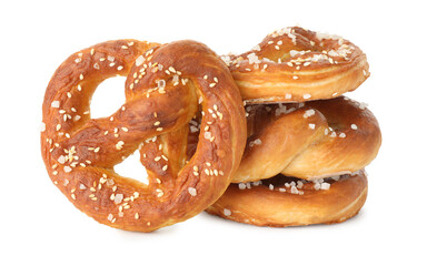 Tasty pretzels with salt isolated on white