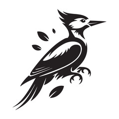 striking vector illustration of a stylized woodpecker, Vector black silhouette. with white background
