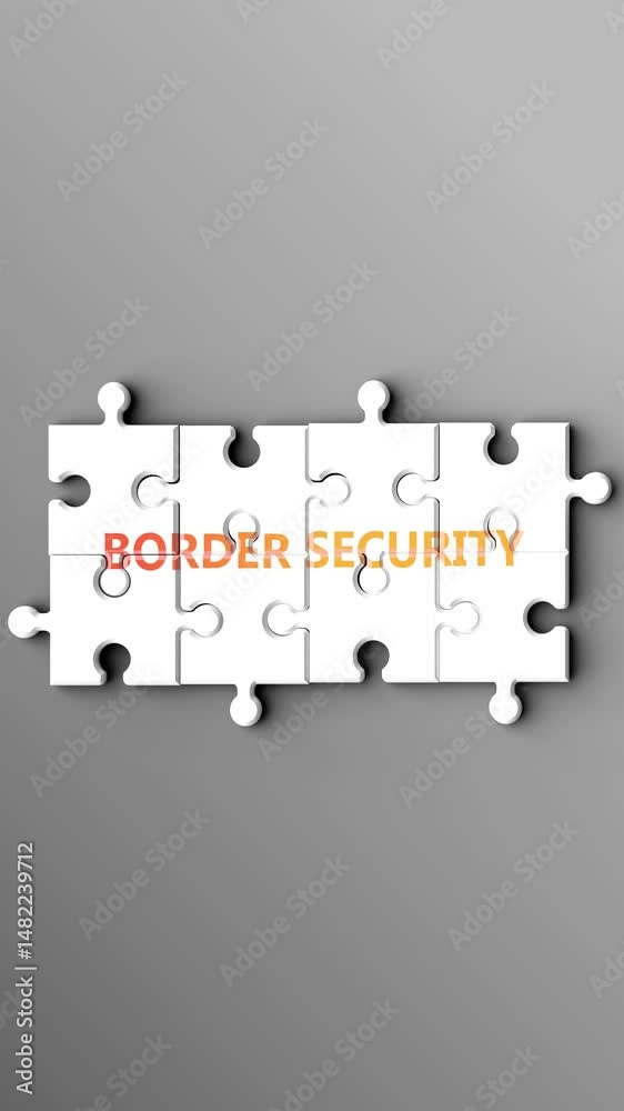 Aufkleber border security being a complex topic - puzzle pieces with word border security coming together to m