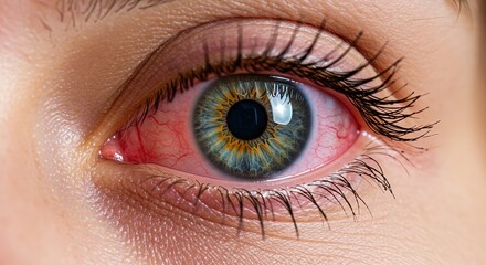 Obraz premium Inflamed Human Eye Closeup Showing Redness and Irritation