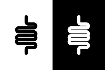 Intestines Vector Icon Anatomical Black Silhouette on White Background.