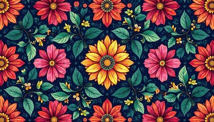 Intricate floral textile design, repeating motif, paisley, repeat, leaves