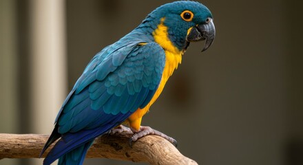Obraz premium Blue-yellow parrot perched