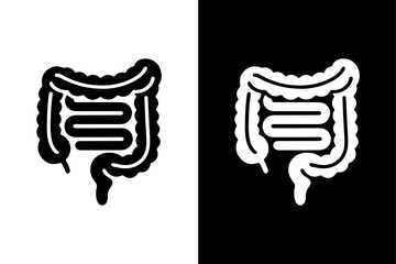 Intestines Vector Icon Anatomical Black Silhouette on White Background.