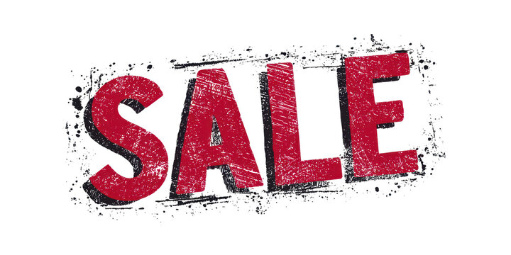 red textured "sale" poster isolated on white or transparent png
