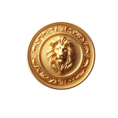 Golden lion head coin medallion luxury design antique vintage illustration on transparent background