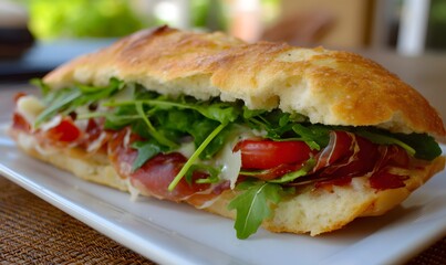a italian sandwich on foccacia, Generative AI