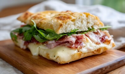 a italian sandwich on foccacia, Generative AI
