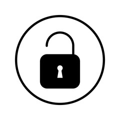 Key icon set. Open padlock icon in circle style. Security symbol. Vector illustration on white background