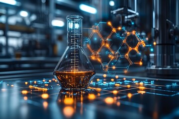 Innovative Chemistry: Futuristic Lab with Digital Molecular Structures for Scientific Research Design