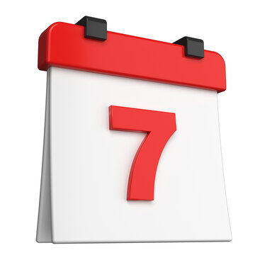Modern 3D simple calendar icon date 7th isolated on Transparent Png Background
