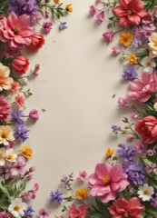 Fototapeta premium Vibrant spring blooms artfully arranged on textured paper , paper background, photography