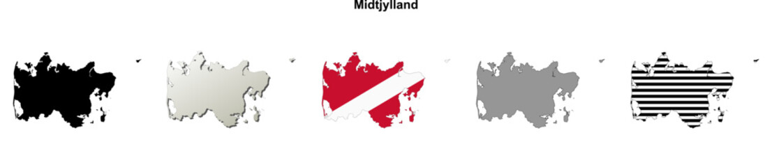 Fototapeta premium Midtjylland region outline map set