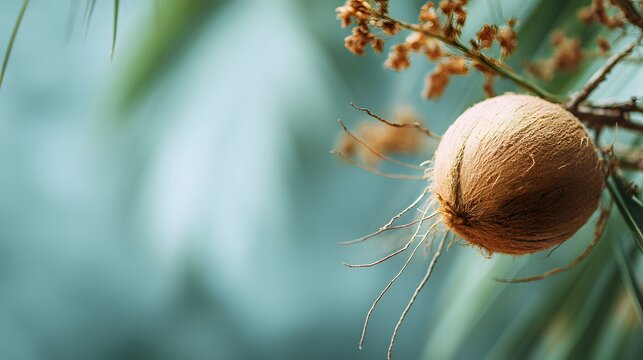 Fresh Coconut on Left with Clean Background for Tropical and Culinary Imagery