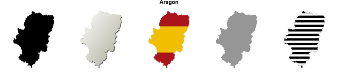 Aragon blank (Spain) outline map set
