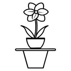 Simple Line Drawing of a Flower in a Pot on a Stand