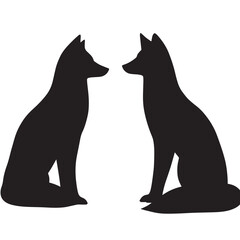 Vector silhouette set of fox on white background 