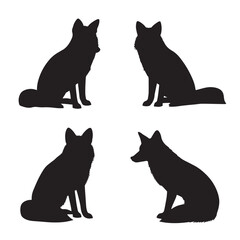 Vector silhouette set of fox on white background 