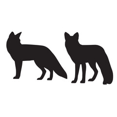 Vector silhouette set of fox on white background 