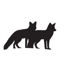 Vector silhouette set of fox on white background 